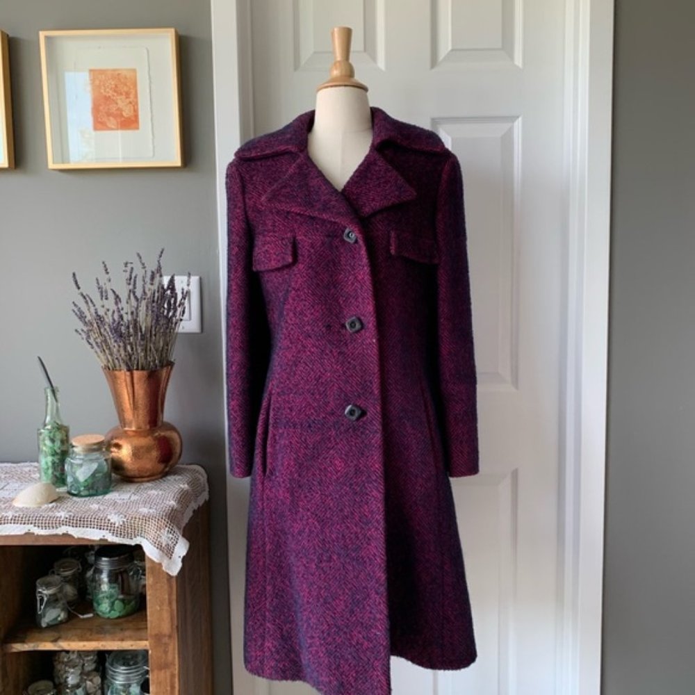Vintage fuchsia heavy wool tweed peacoat 1517